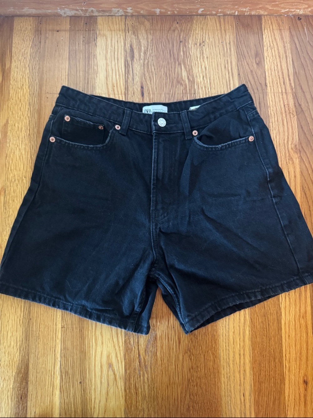 ZARA Black Denim High-Waited Shorts